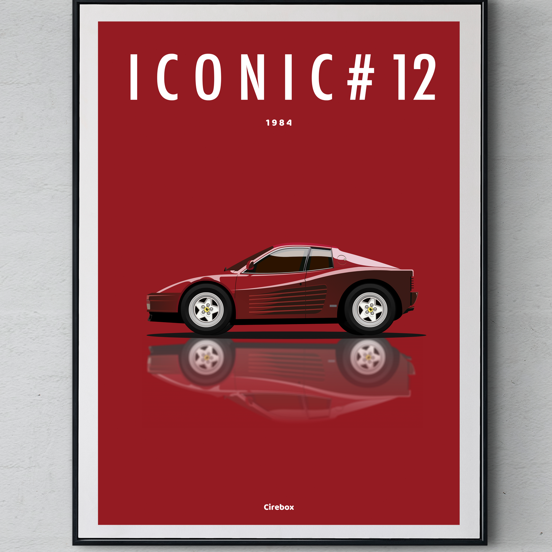 Affiche Ferrari Testarossa – Poster Art Mural Années 80, Minimaliste