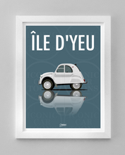 Charger l&#39;image dans la galerie, Affiche ICONIC voiture  CITROEN 2CV blanche Ile d&#39;Yeu
