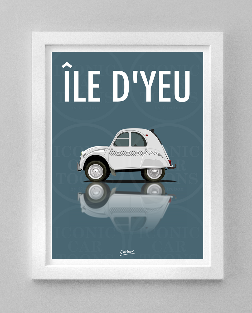 Affiche ICONIC voiture  CITROEN 2CV blanche Ile d'Yeu