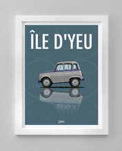 Charger l&#39;image dans la galerie, Affiche ICONIC voiture RENAULT 4L grise Ile d&#39;Yeu
