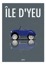 Charger l&#39;image dans la galerie, Affiche ICONIC voiture  CITROEN 2CV Cabrio Ile d&#39;Yeu
