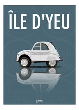 Charger l&#39;image dans la galerie, Affiche ICONIC voiture  CITROEN 2CV blanche Ile d&#39;Yeu
