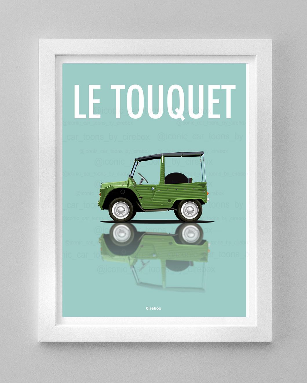 Affiche ICONIC voiture CITROEN MEHARI verte LE TOUQUET